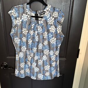 Karl Lagerfeld Blue and White Floral Blouse